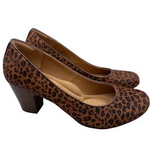 Sofft Myka Cognac‎ Women's 7.5 Leopard Print Comfort Pumps Dyed Cow Hair Heels